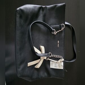 Nine West Black Tote Bag Woth Cream Bow Accent
